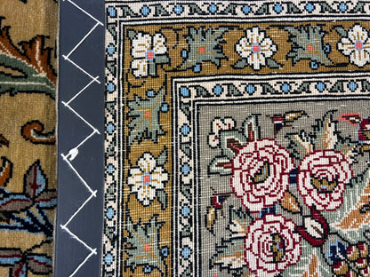 7'x11'6" Very Fine Hand-Knotted Wool & Silk Qume Rug