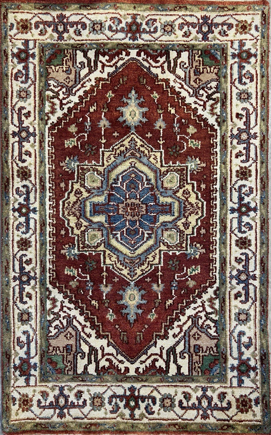 3’x4’11” Hand-Knotted 100% Wool Indoserapi Area Rug - Carpet