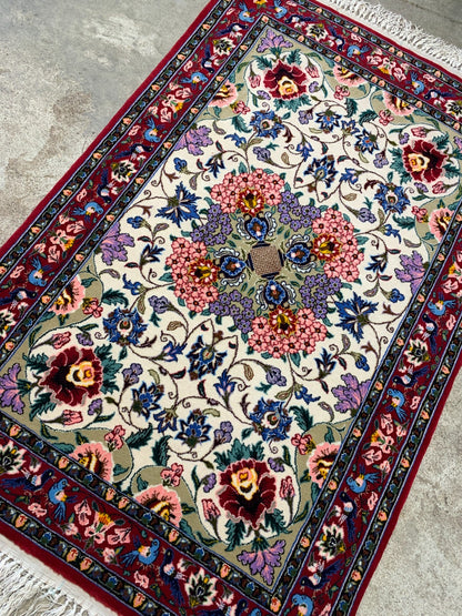 2'3"x3'6" Extra-Fine Hand-Knotted Wool & Silk Isfahane Rug