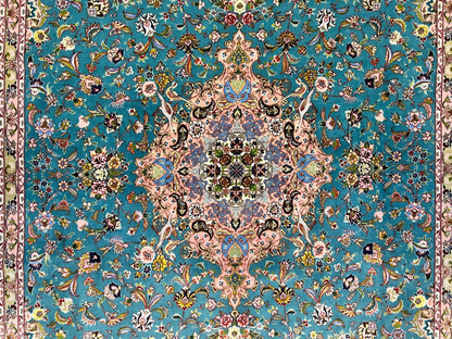 5'9"x9'5" Extra-Fine Hand-Knotted Wool & Silk Blend Tabrize Carpet - Area Rug