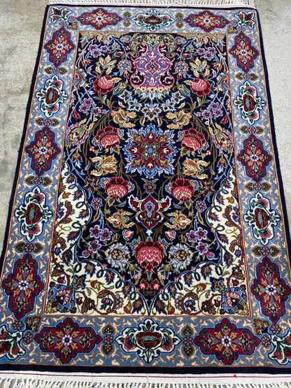 2'3"x3'6" Hand-Knotted Silk & Wool Esfahane Carpet - Area Rug