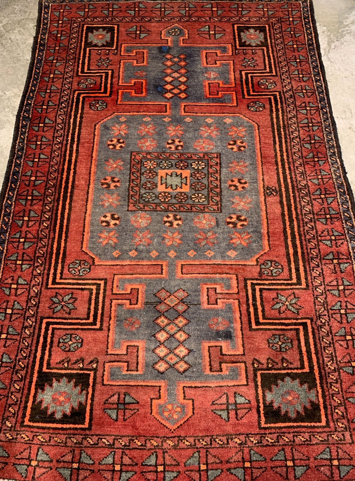 4'2" x 6'5" Antique Hand-Knotted 100% Wool Pile Hamadane Area Rug