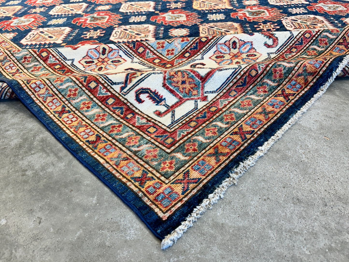 8'9"x11'11" Hand-Knotted 100% Wool Pile Kazak Design Carpet - Area Rug