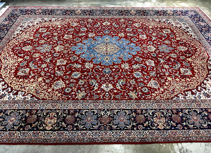 8'10"x12'4" Extra Fine Hand-Knotted Wool & Silk Isfahane Zolfaghari Rug