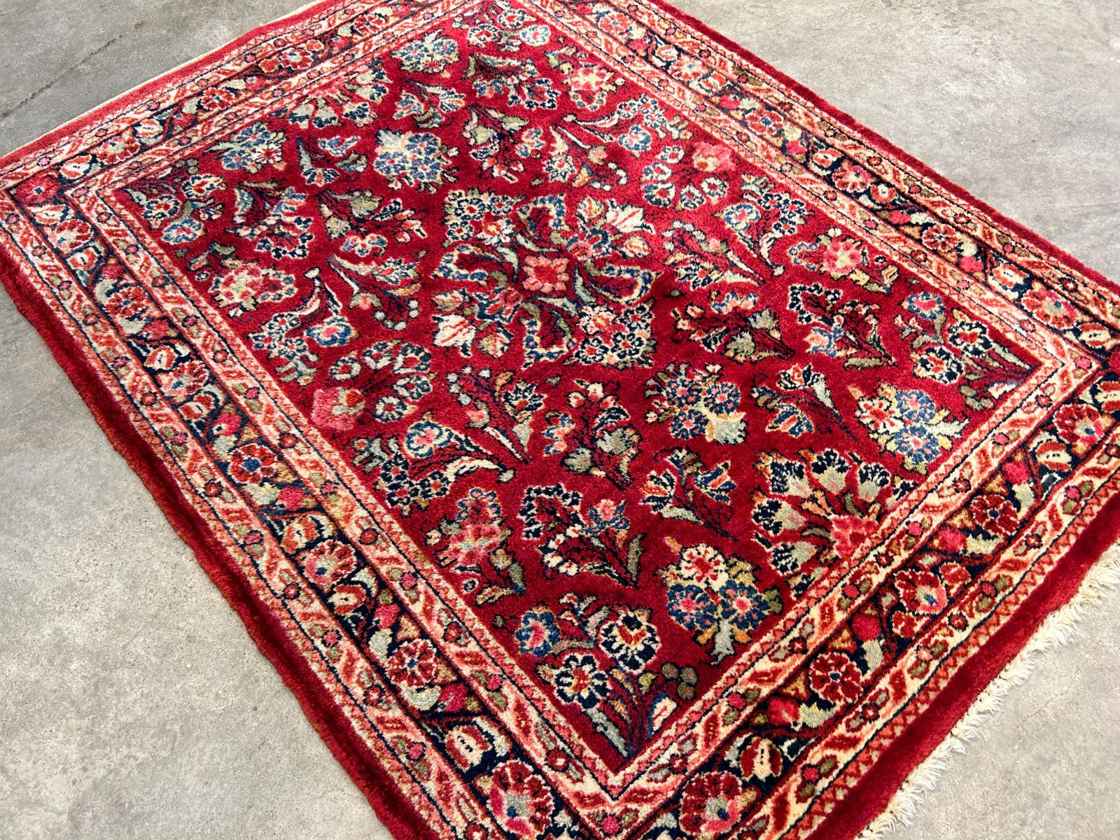 3'1"x4'1" Rare Size Antique Hand-Knotted 100% Wool Pile Sarouke Rug