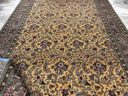 7'x11'6" Very Fine Hand-Knotted Wool & Silk Qume Rug