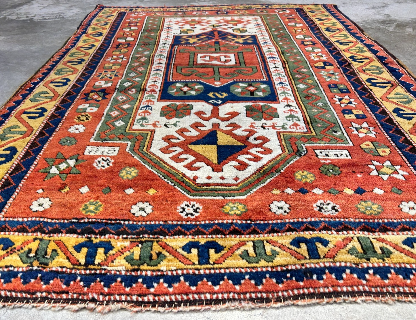 Collector Item -  3'4"x5'6" Antique Hand-Knotted 100% Wool Pile Kazak Rug