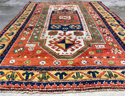 Collector Item -  3'4"x5'6" Antique Hand-Knotted 100% Wool Pile Kazak Rug