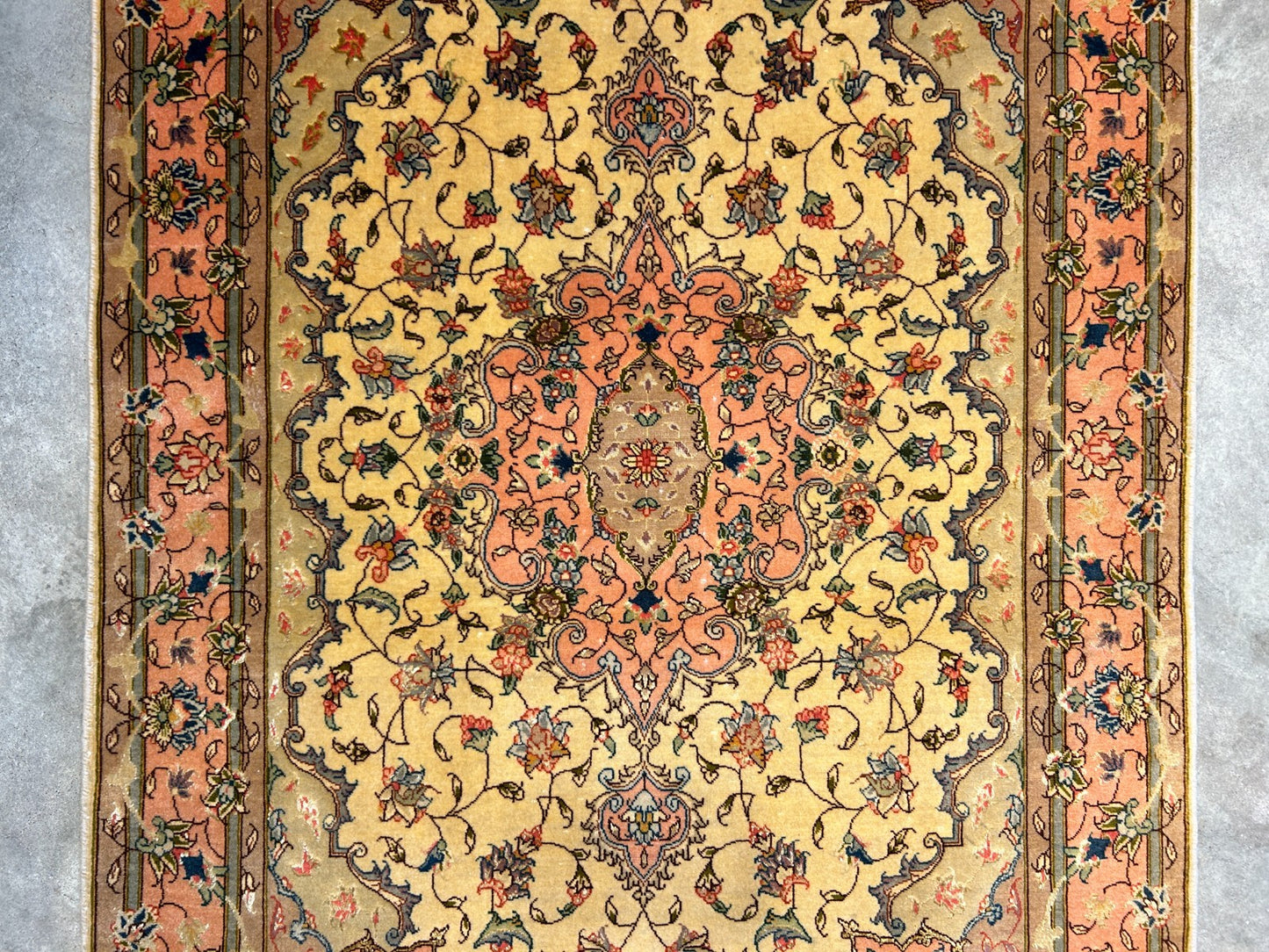 3'4"x6' Very Fine Hand-Knotted Wool & Silk Tabrize Rug