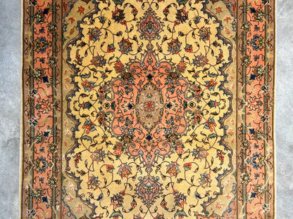 3'4"x6' Very Fine Hand-Knotted Wool & Silk Tabrize Rug