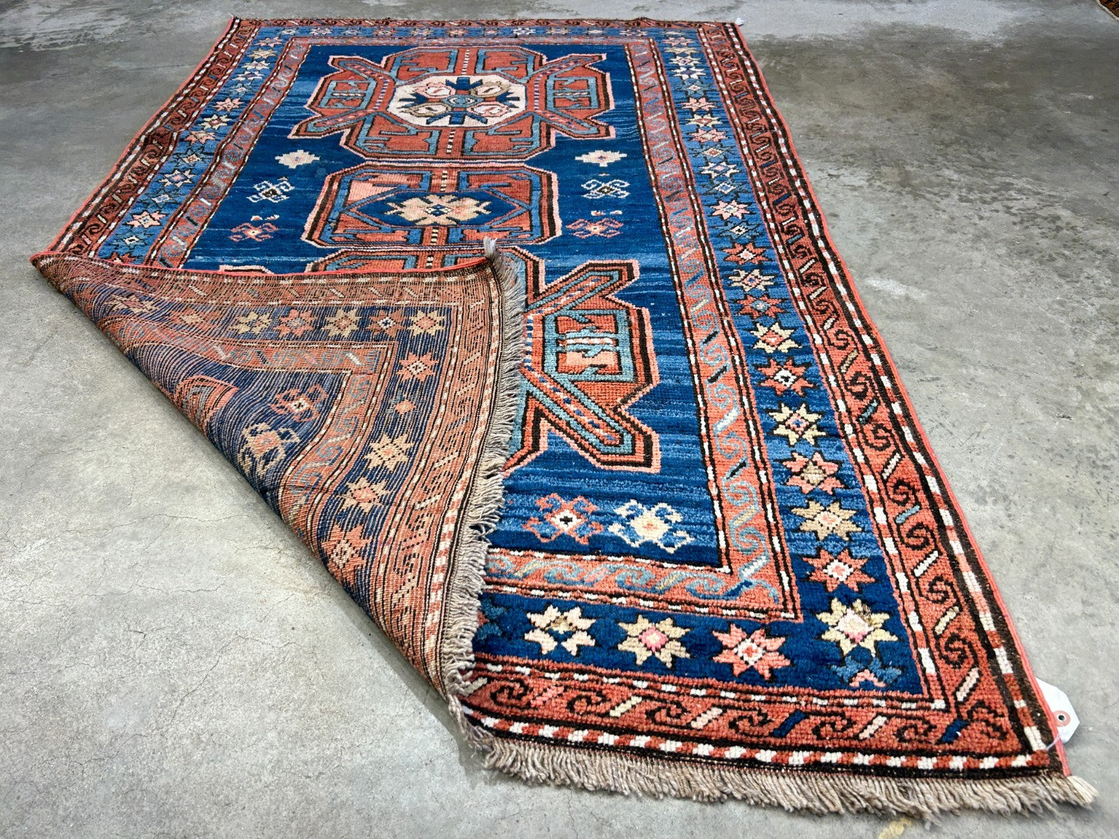 Collector Item - 4'1"x7'3" Antique Hand-Knotted 100% Wool Pile Russian Kazak Rug