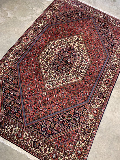 3'8"x5'9" Hand-Knotted 100% Wool Pile Bijare Carpet - Area Rug