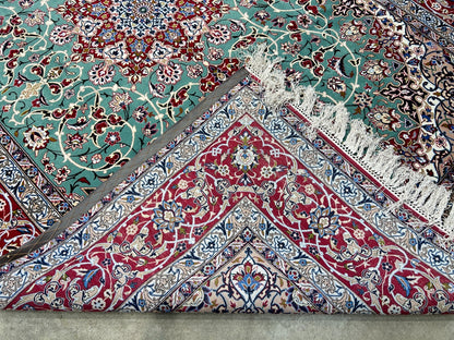 6'9"x10' Extra-Fine Hand-Knotted Wool & Silk Blend Isfahane Area Rug - Signed