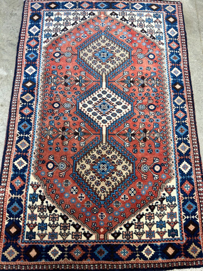 3'2"x5' Hand-Knotted 100% Wool Pile Yalamehe Rug