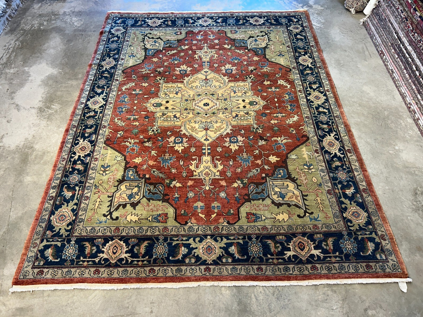 7'3"x10'3" Fine Hand-Knotted 100% Wool Pile IndoHeriz Rug