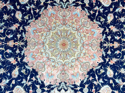 6'7"x10'2" Fine Hand-Knotted Wool & Silk Blend Tabrize Carpet - Area Rug