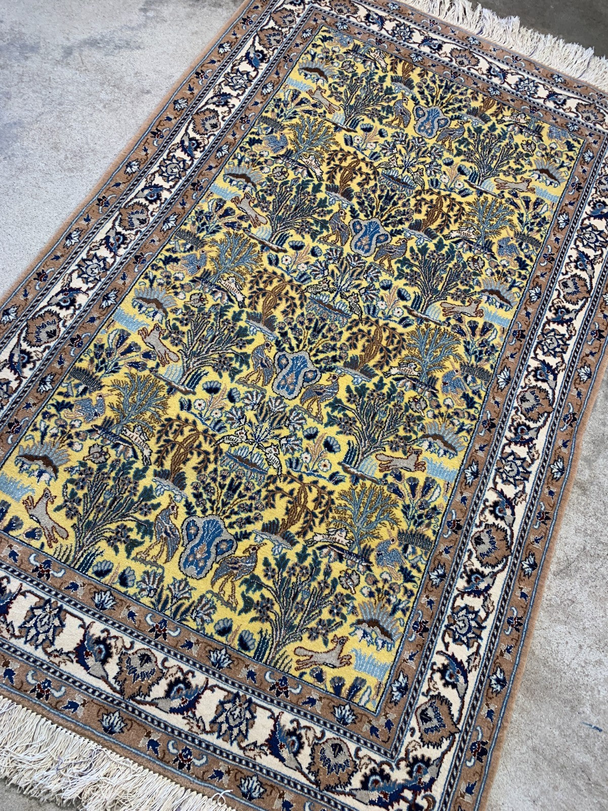 3'7"x5'6'' Very Fine Hand-Knotted Silk & Wool Tree of Life Naine Area Rug - Carp