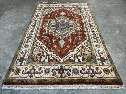 3’x4’11” Hand-Knotted 100% Wool Indoserapi Area Rug - Carpet