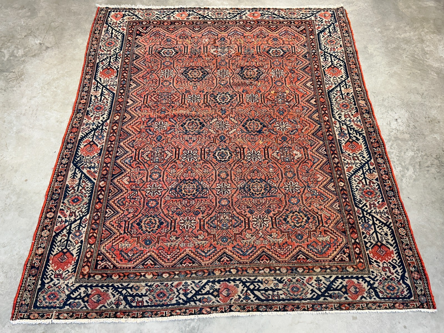 5'1"x6'1" Antique Hand-Knotted 100% Wool Pile Sennehe Area Rug - Carpet
