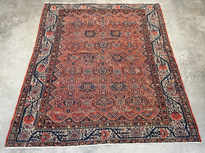 5'1"x6'1" Antique Hand-Knotted 100% Wool Pile Sennehe Area Rug - Carpet