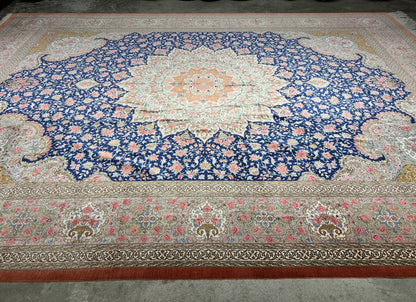 9'11"x13'6" Exquisite Signed Hand-Knotted 100% Silk Qume Rug