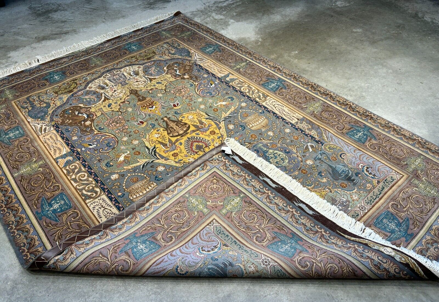 Exquisite 5'10"x8'3" Hand-Knotted Wool & Silk Blend Tabrize Area Rug - Carpet