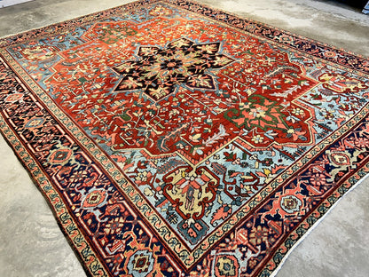 Collector Item - 9'6"x12' Antique Fine Lamb Wool Herize Serapy Hand-Knotted Rug