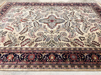 9'1"x12'1" Hand-Knotted 100% Lamb Wool Sarouke Design Carpet - Area Rug