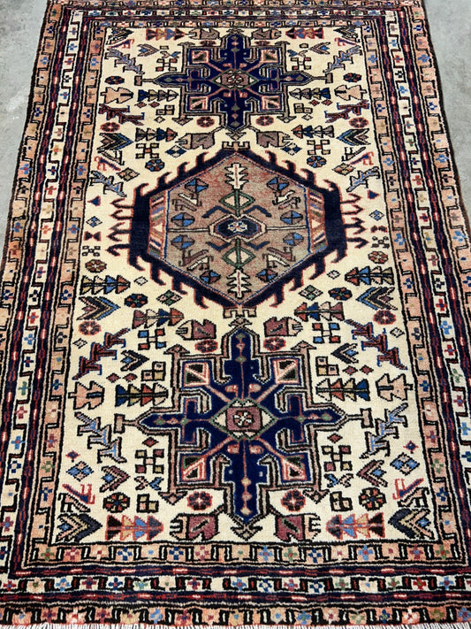 3'8"x5'2" Hand-Knotted 100% Wool Pile Karaja Area Rug - Carpet