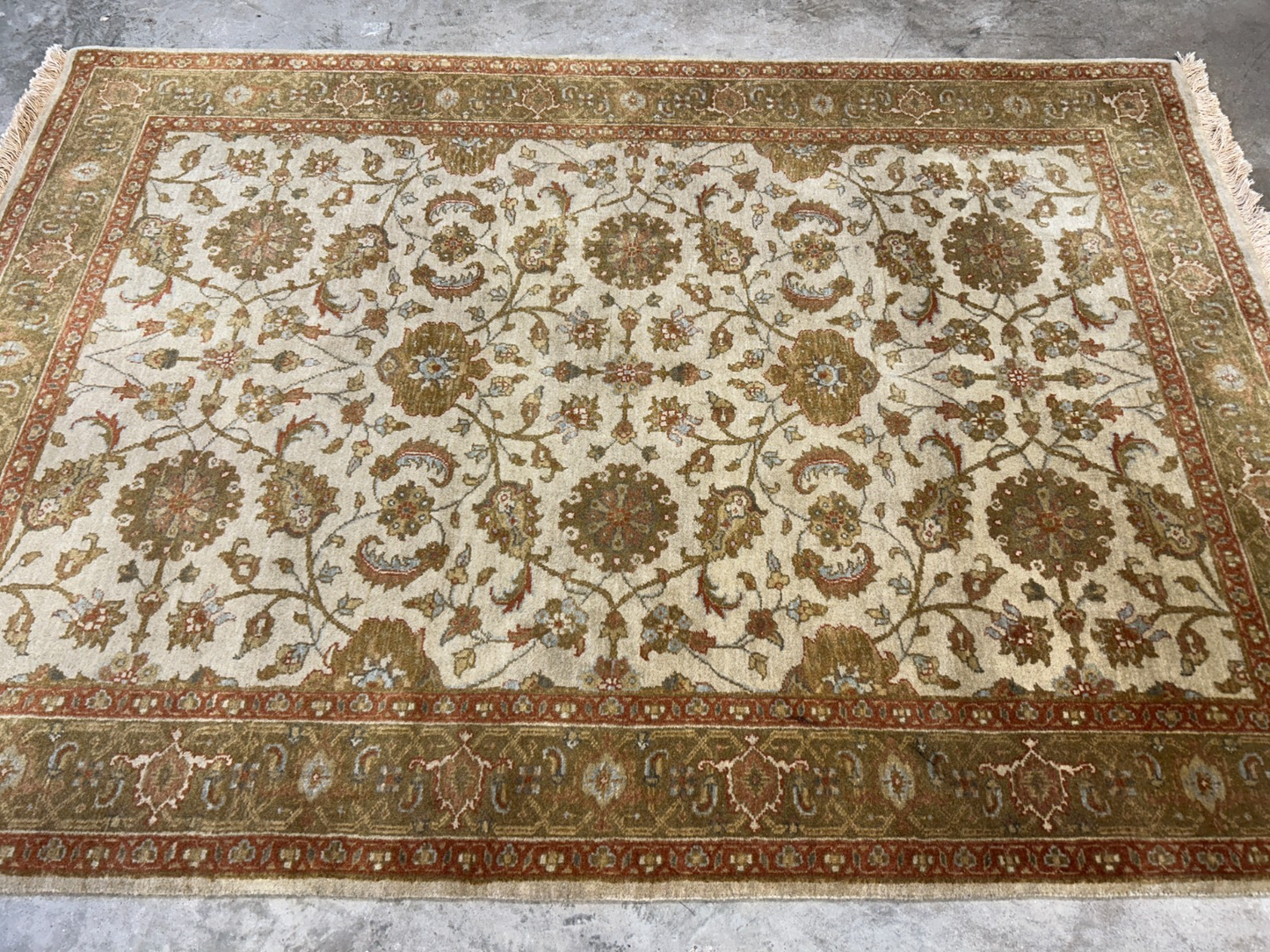 4'2"x6' Fine Hand-Knotted 100% Wool Pile All-Over Area Rug - Carpet