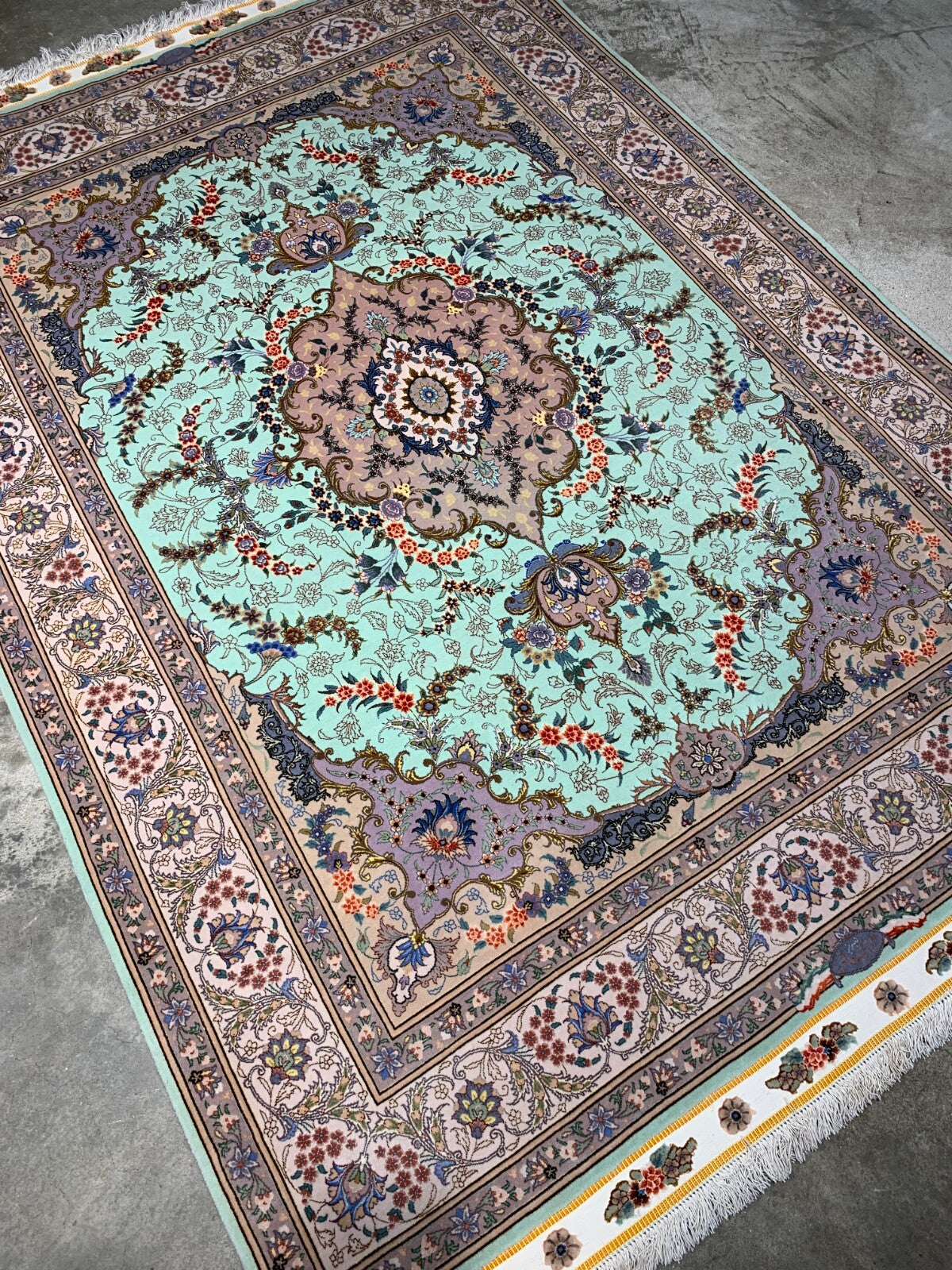4'10"x7' Extremely Fine Hand-Knotted Wool & Silk Blend Tabrize Carpet - Area Rug