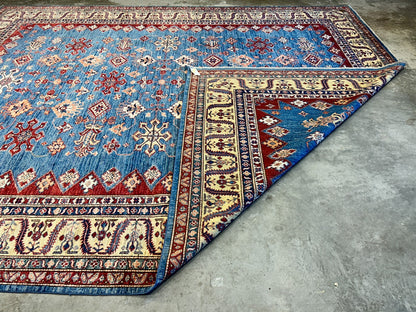 9'6"x11'7" Hand-Knotted 100% Wool Pile Kazak Design Carpet - Area Rug