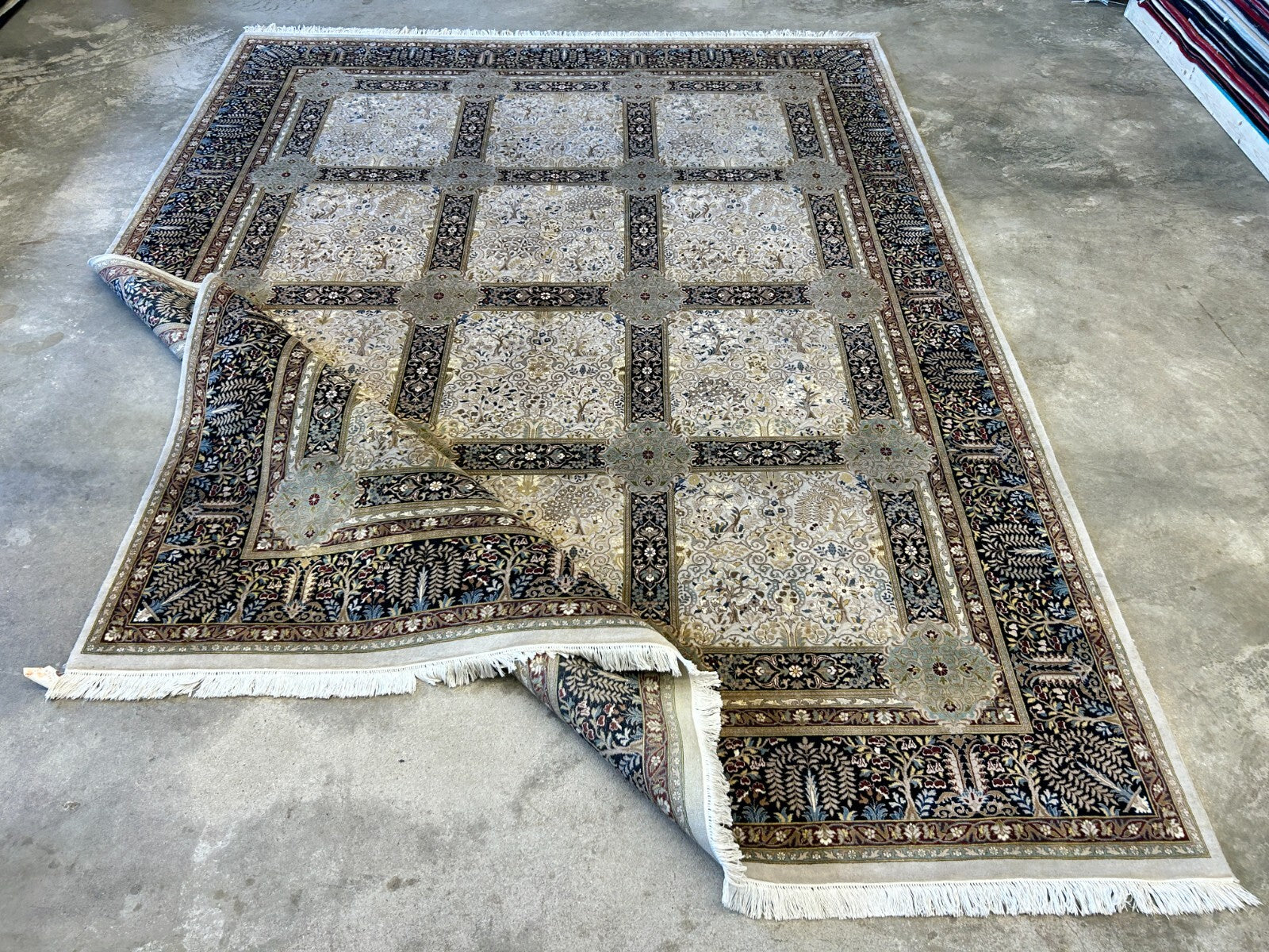 9'2"x12'4" Fine Hand-Knotted 100% Wool Pile Floral Carpet - Area Rug