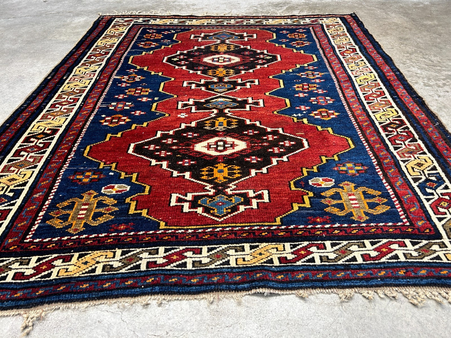 3'6"x4'1" Antique Hand-Knotted 100% Wool Pile Caucasian Rug