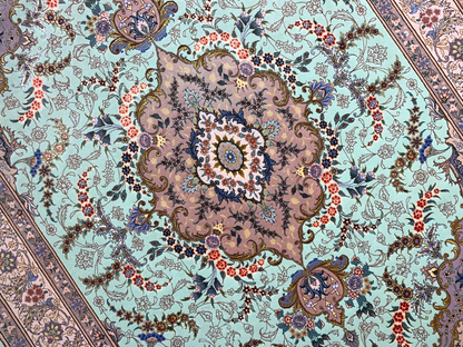 4'10"x7' Extremely Fine Hand-Knotted Wool & Silk Blend Tabrize Carpet - Area Rug