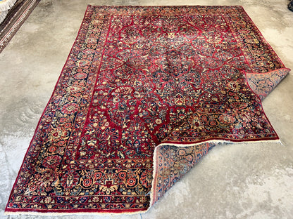 9'3"x12'7" Antique Fine Lamb Wool Sarouke Rug Hand-knotted Carpet