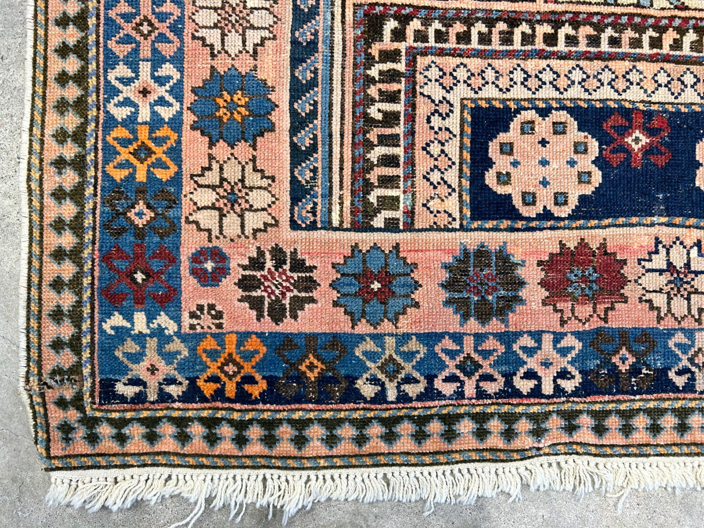 Collector Item - 3'4"x4'4" Antique Hand-Knotted 100% Wool Pile Russian Kazak Rug
