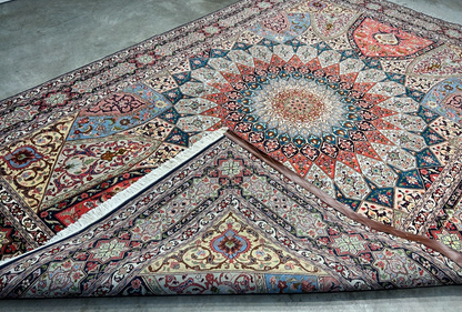 6'8"x10'7" Fine Hand-Knotted Wool & Silk Blend Tabrize Carpet - Area Rug