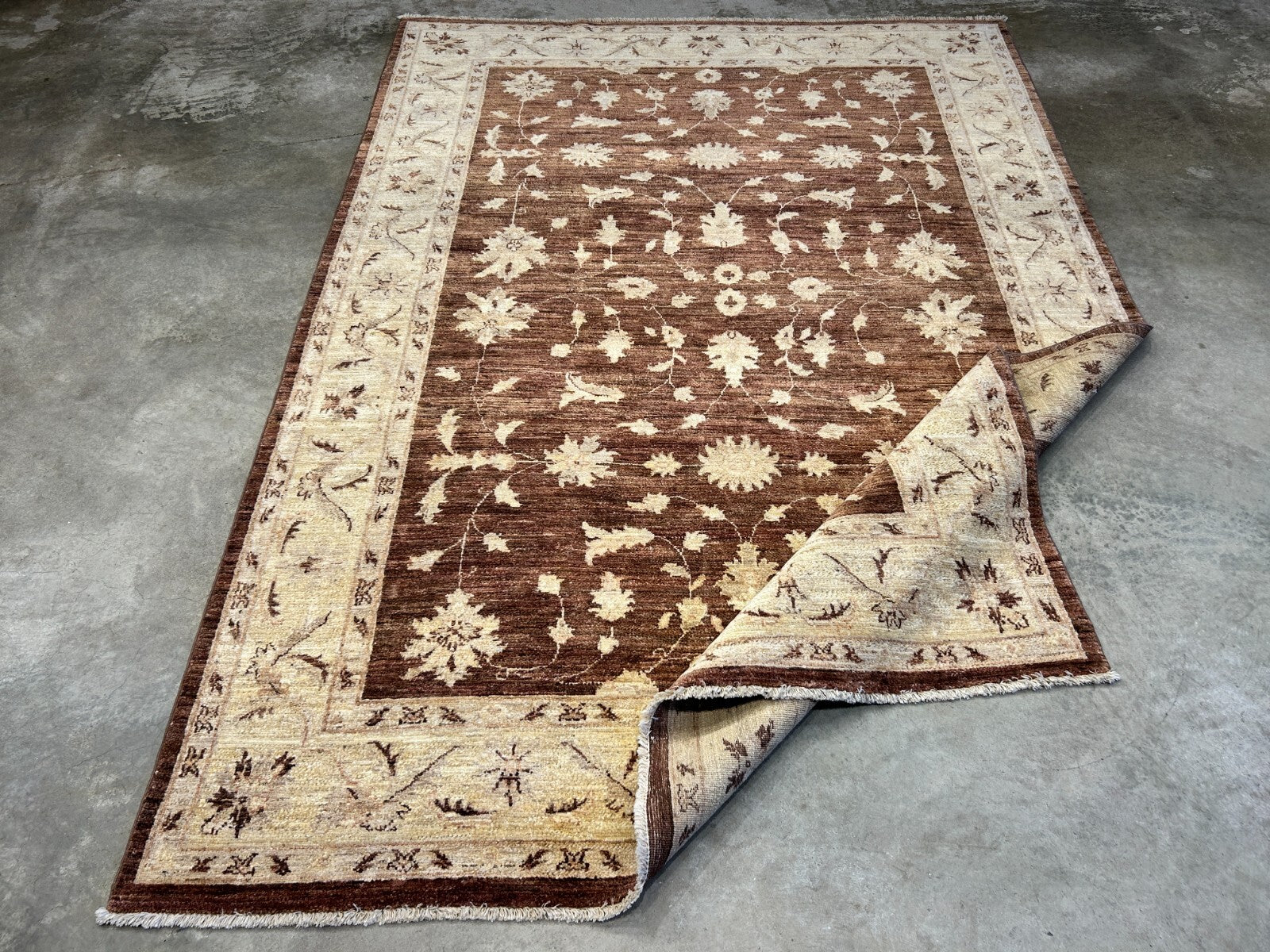 6'7"x9'5" Hand-Knotted 100% Wool Pile Pishawar Oushak Carpet - Area Rug