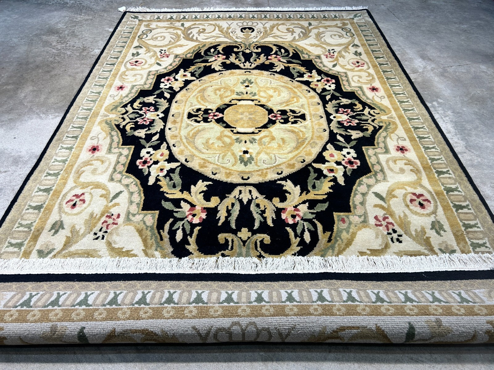 6'1"x9'2" Hand-Knotted 100% Wool Pile Aubusson Carpet - Area Rug