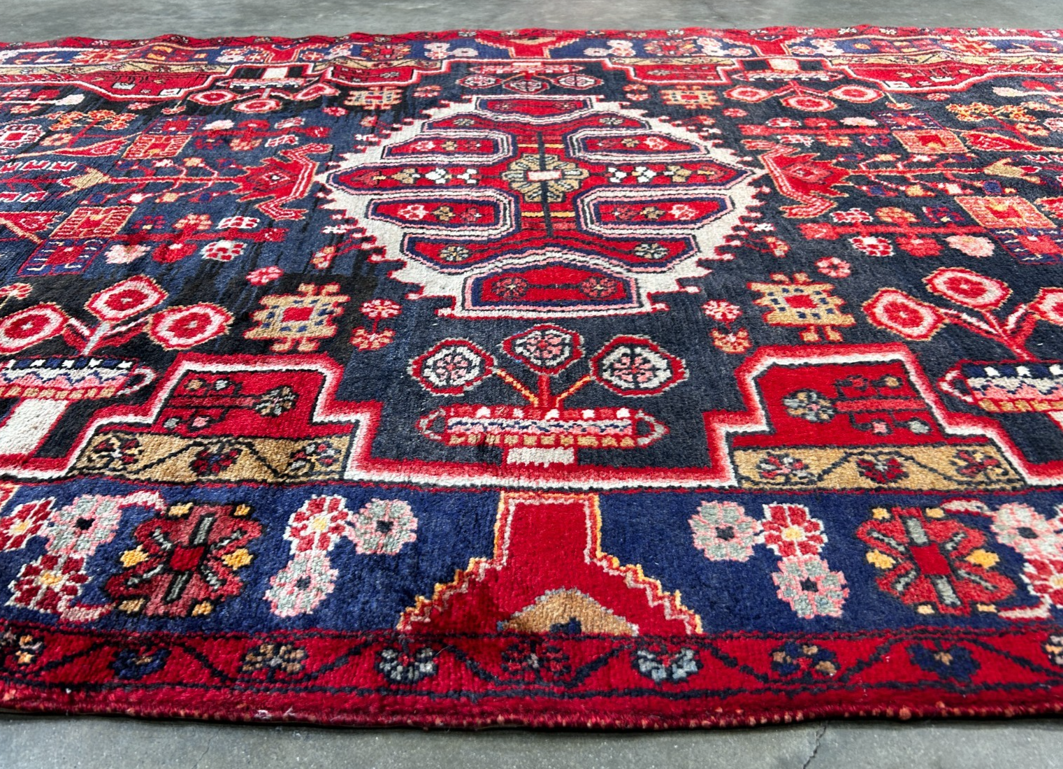 5'0" x 9'5" Hand-Knotted 100% Lamb Wool Pile Hamadane Area Rug- Carpet