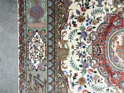6'6"x10'2" Extra-Fine Hand-Knotted Wool & Silk Blend Tabrize Carpet - Area Rug