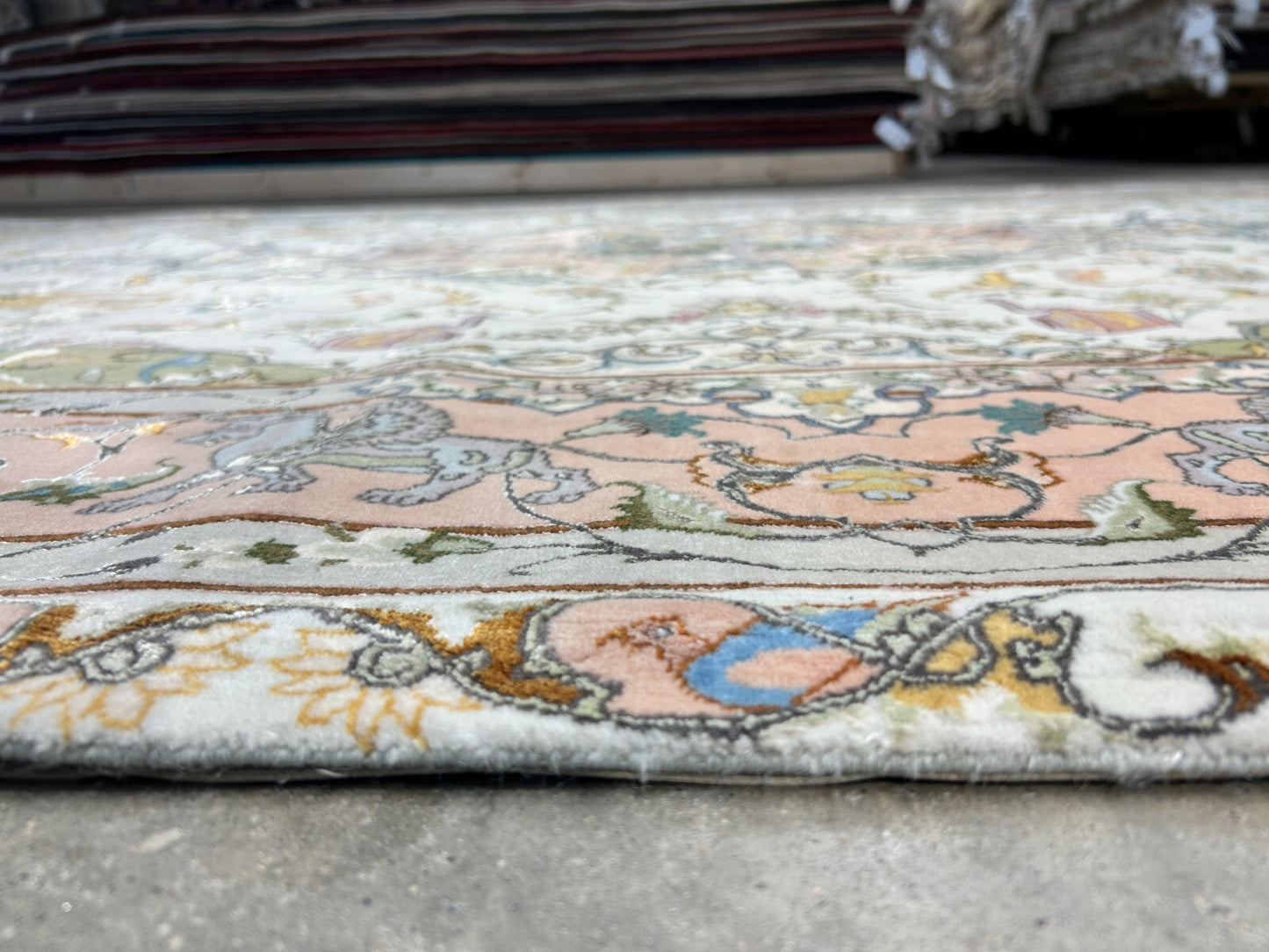 6'8"x10' Very-Fine Hand-Knotted Wool & Silk Blend Tabrize Carpet - Area Rug