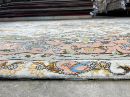6'8"x10' Very-Fine Hand-Knotted Wool & Silk Blend Tabrize Carpet - Area Rug