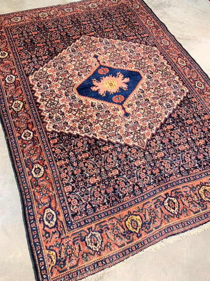 4'10"x7' Antique Pre-1900 Hand-knotted Geometric Kurdish Seneh Area Rug