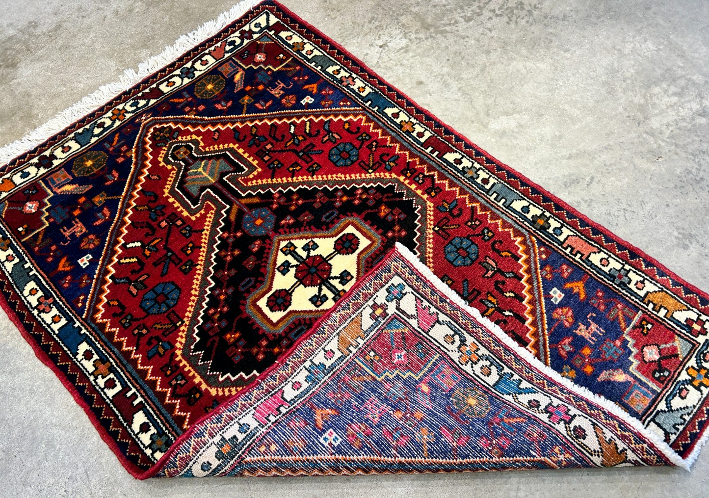 2'10"x4'2" Hand-Knotted 100% Wool Pile Hamadane Rug