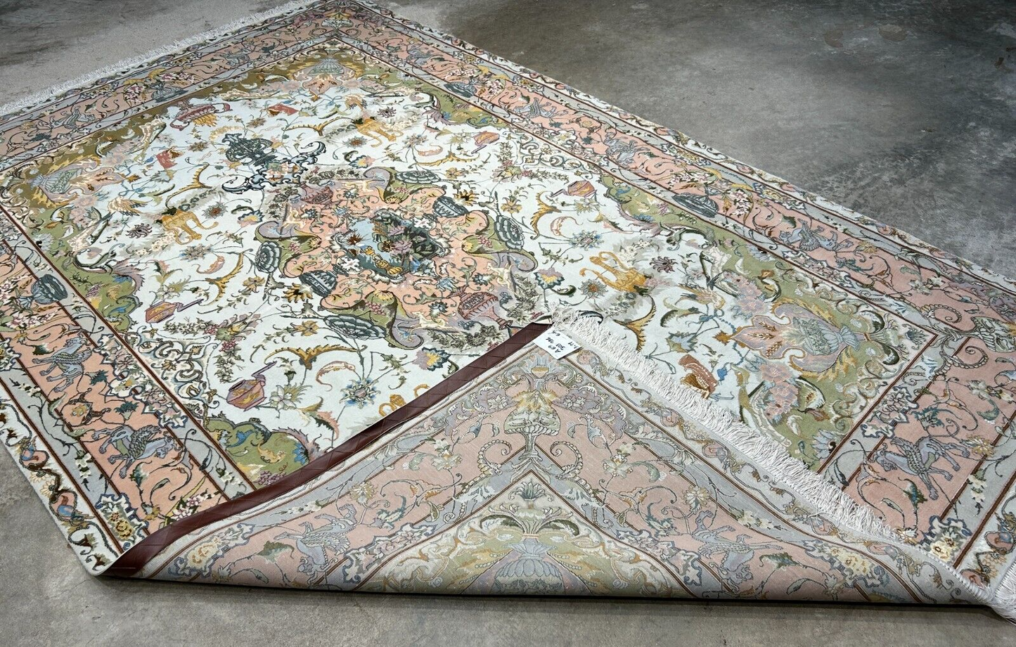 6'8"x10' Very-Fine Hand-Knotted Wool & Silk Blend Tabrize Carpet - Area Rug
