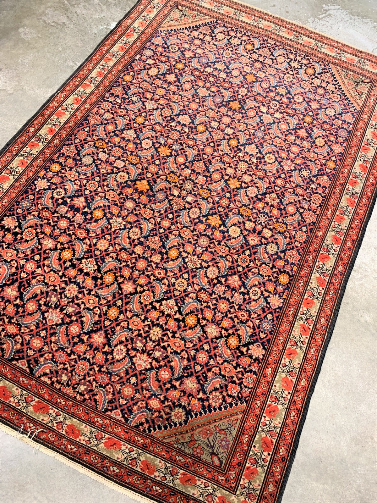 4'3"x6'5" Antique Pre-1900 Geometric Malayere Area Rug Hand-knotted Carpet