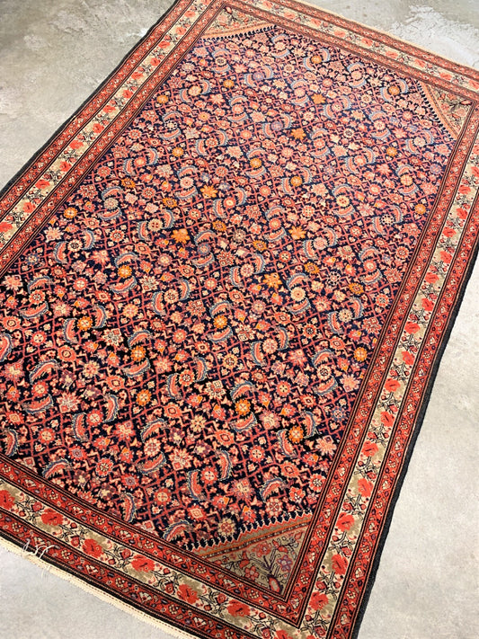 4'3"x6'5" Antique Pre-1900 Geometric Malayere Area Rug Hand-knotted Carpet