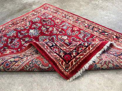 3'1"x4'1" Rare Size Antique Hand-Knotted 100% Wool Pile Sarouke Rug